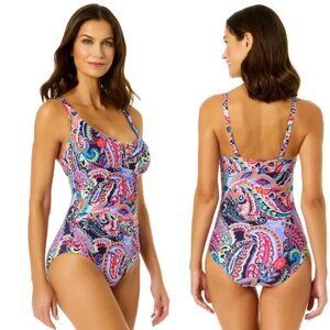 Anne Cole Paisley-Print V-Wire One-Piece Swimsuit Sz 18W NWT